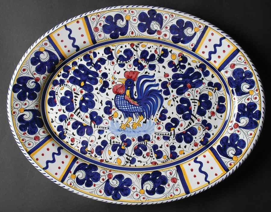 Blue Rooster 16" Oval Serving Platter by Deruta (Italy)-1
