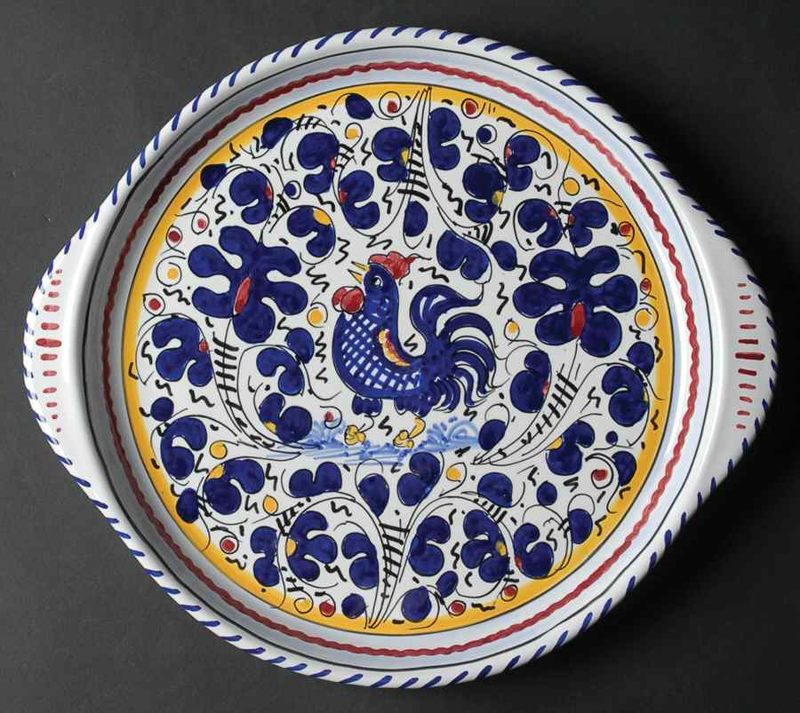 Blue Rooster 12" Handled Tray by Deruta (Italy)-1