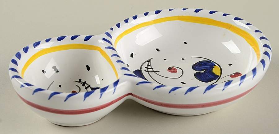 Blue Rooster 2-Part Relish by Deruta (Italy)-1
