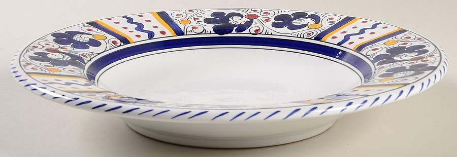Blue Rooster Large Rim Soup Bowl by Deruta (Italy)-1