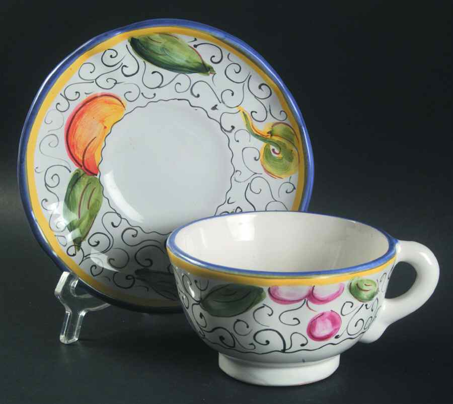 Macedonia Footed Cup & Saucer Set by Deruta (Italy)-1