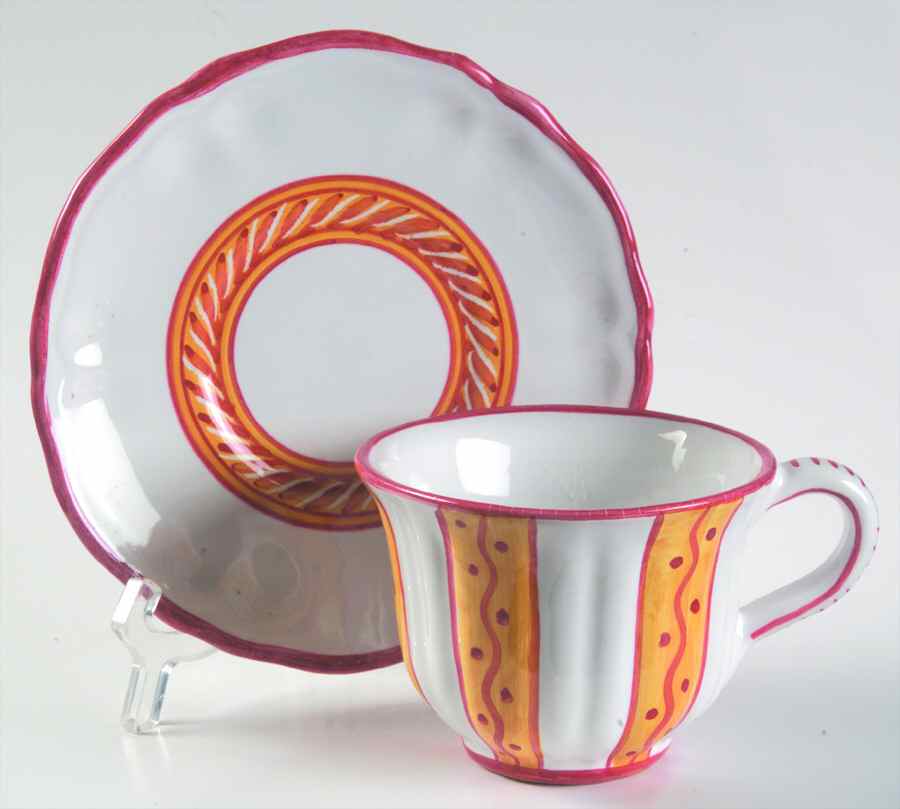 Cordone Flat Cup & Saucer Set by Deruta (Italy)-1