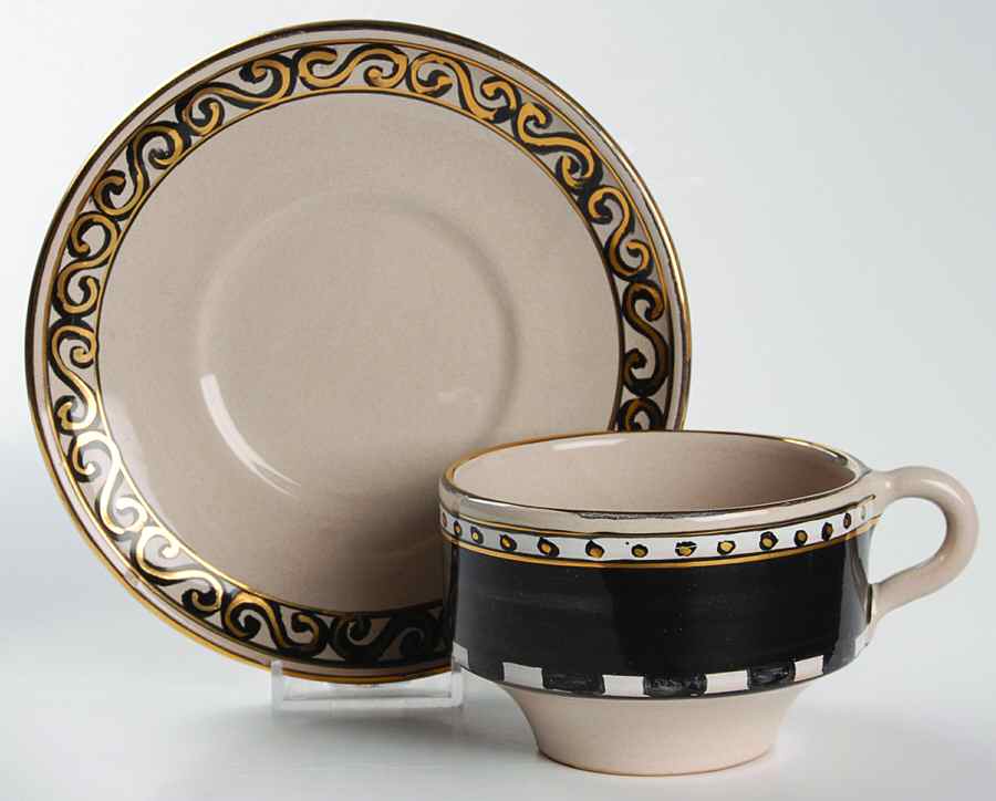 Moresco Flat Cup & Saucer Set by Deruta (Italy)-1