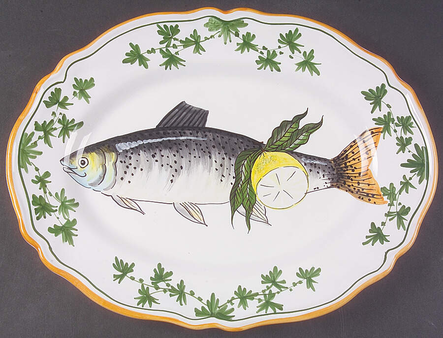 Fish (Fish with Lemons) 15" Oval Serving Platter by Deruta (Italy)-1