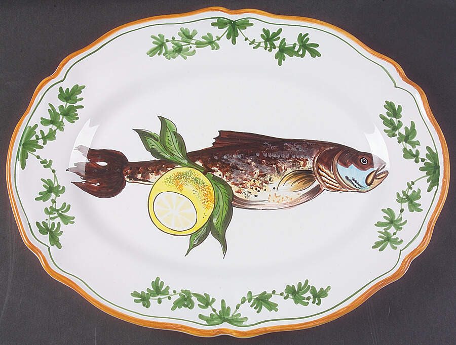 Fish (Fish with Lemons) 15" Oval Serving Platter by Deruta (Italy)-1