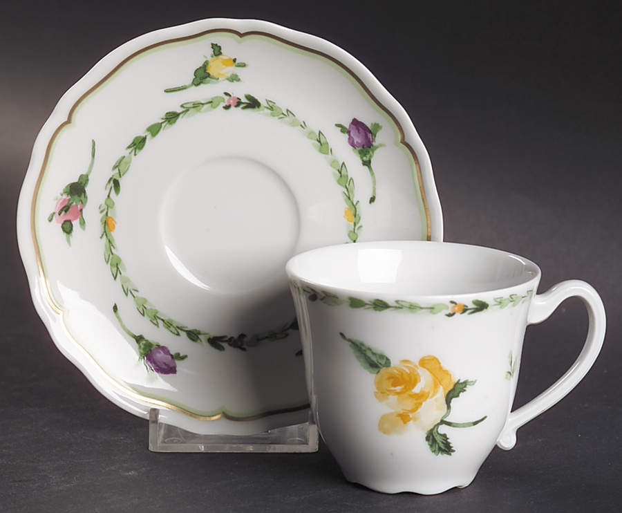Parfum De Roses Flat Demitasse Cup & Saucer Set by Philippe Deshoulieres-1