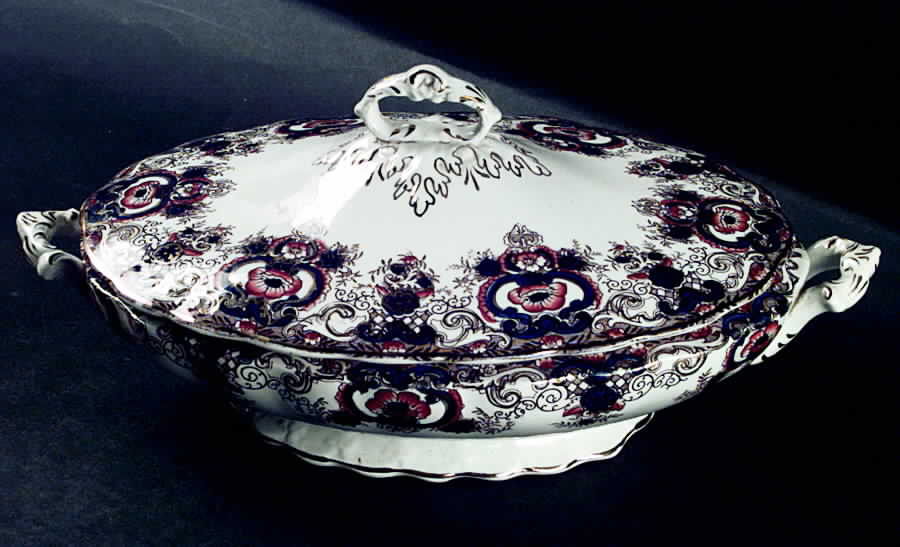 Ravenscliffe Blue Orange Brown Oval Covered Vegetable by Dunn Bennett-1