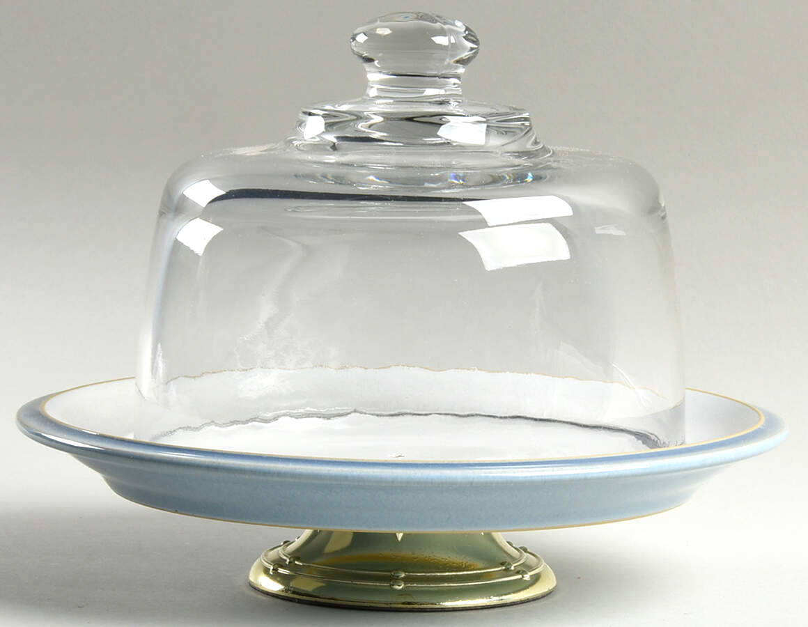 Blue Jetty 6 1/2"-7 1/2" Footed Cheese Plate w/ Glass Dome HC by Denby-Langley-1