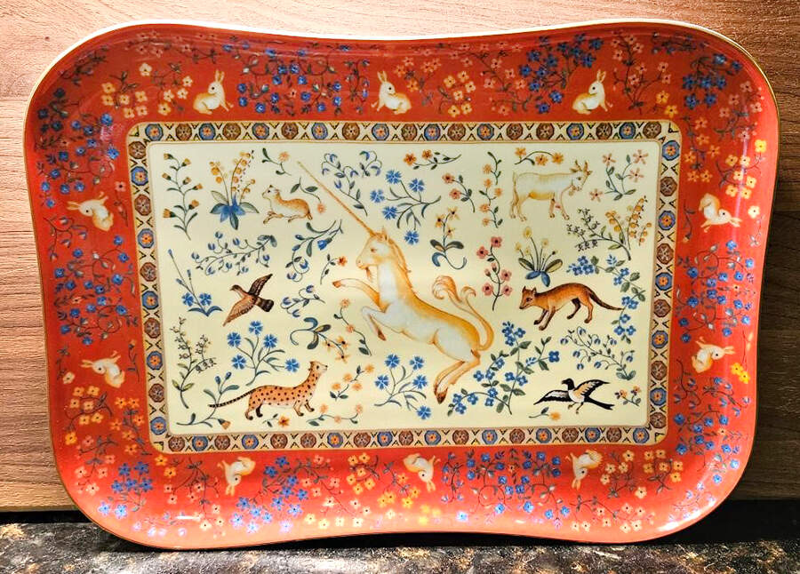 Dame A La Licorne 10" Rectangular Tray by Philippe Deshoulieres-1