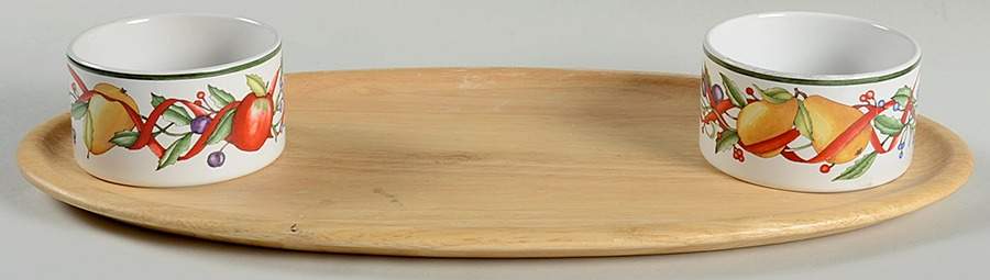 Holiday Harvest Wood Hostess Tray with 2 Bowls by Dansk-1