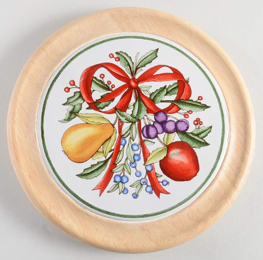 Holiday Harvest Round Wood Trivet by Dansk-1
