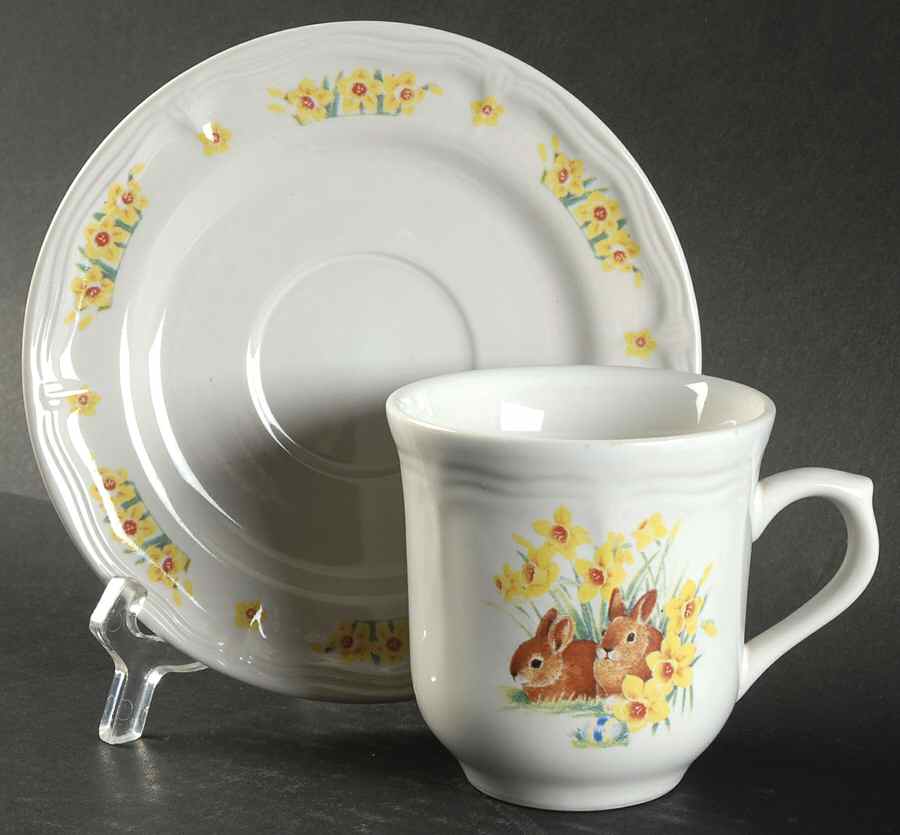 Daffodil Bunny Flat Cup & Saucer Set by Domestications-1