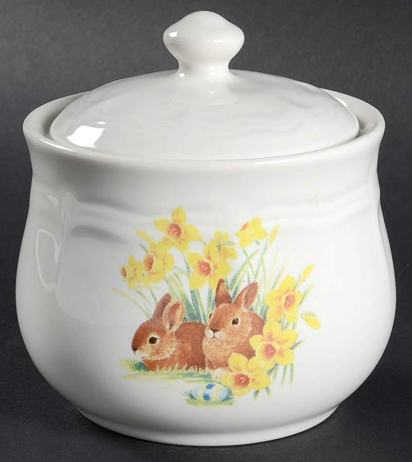 Daffodil Bunny Sugar Bowl & Lid by Domestications-1