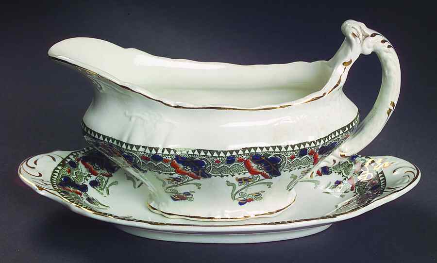Perfecto Green Multicolor Gravy Boat & Underplate/Relish by Dunn Bennett-1