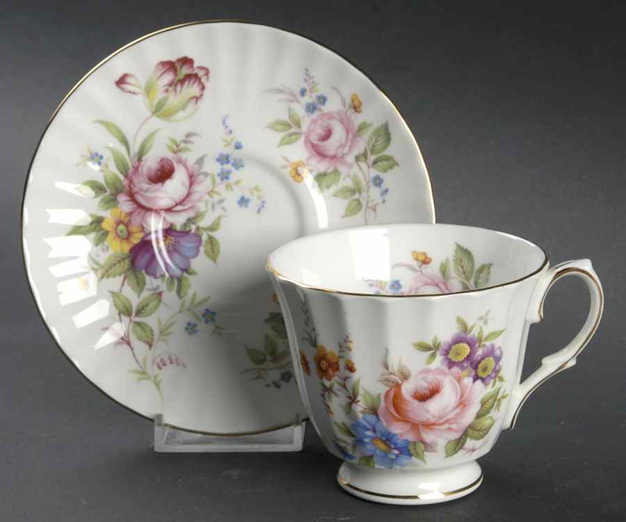 English Garden (Sapphire Shape) Footed Cup & Saucer Set by Duchess-1
