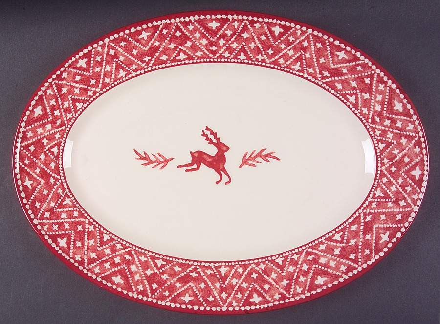 Nordic Knits Red 15" Oval Serving Platter by Dansk-1