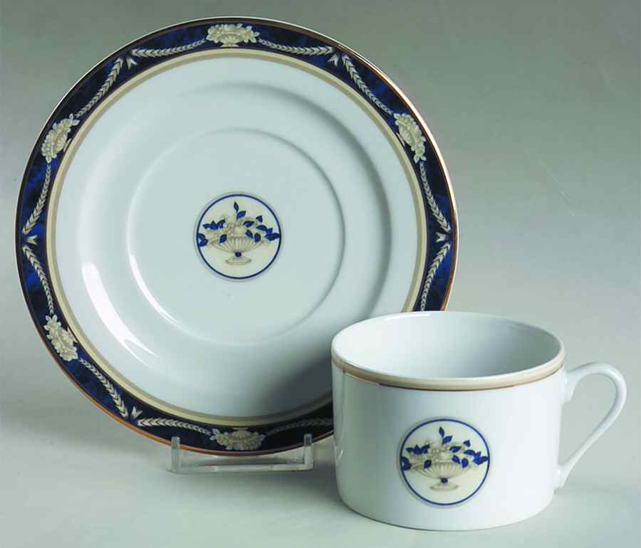 Amboise Blue Flat Cup & Saucer Set by Philippe Deshoulieres-1