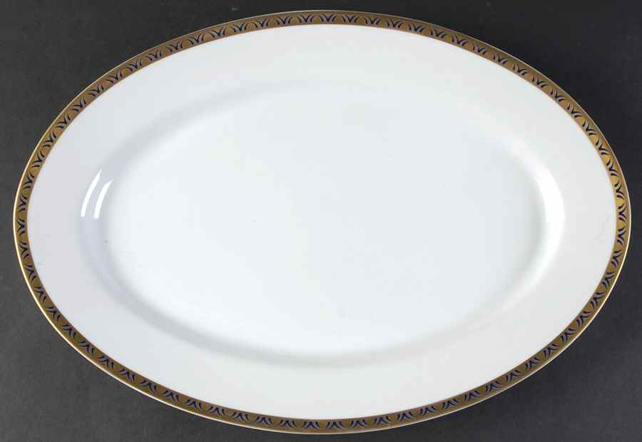 Rizieres Blue 15" Oval Serving Platter by Philippe Deshoulieres-1