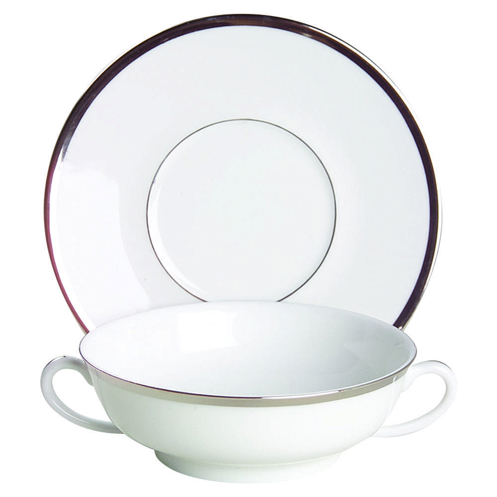 Senat Platinum Flat Cream Soup Bowl & Saucer Set by Philippe Deshoulieres-1
