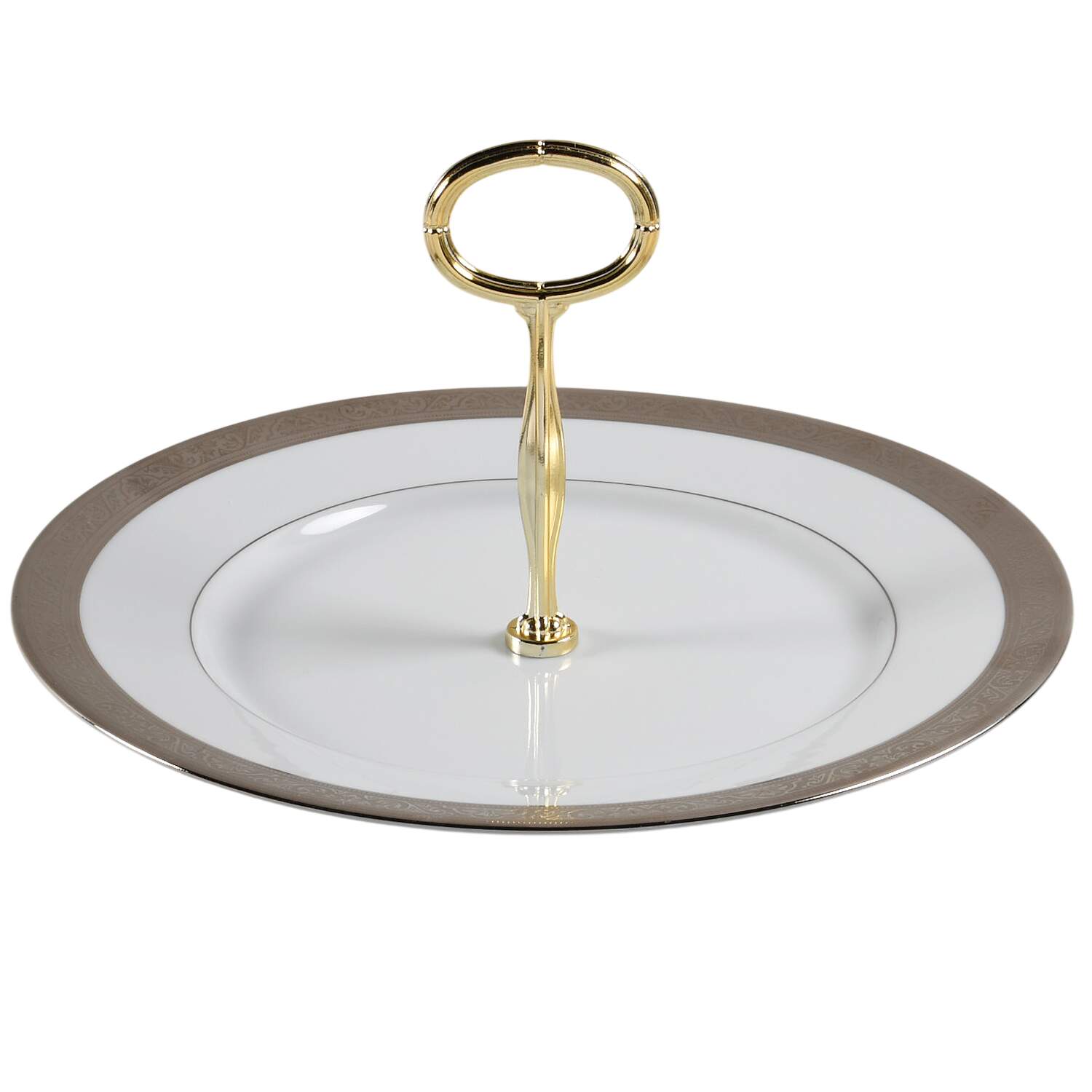 Trianon Platinum Round Serving Plate with Handle (CH) HC by Philippe Deshoulieres-1