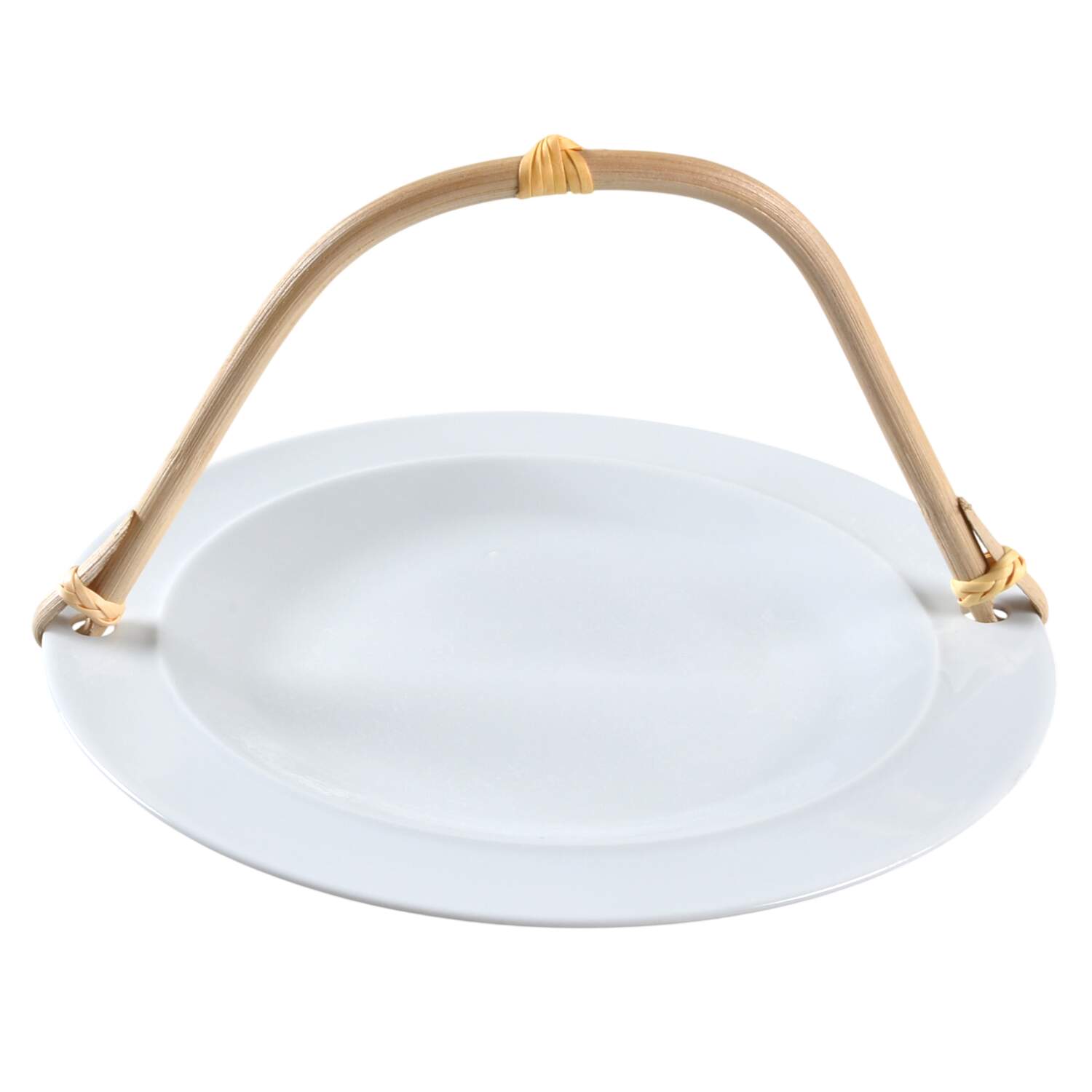 White 5 3/8"-5 5/8" Bamboo Handled Serving Plate  HC by Denby-Langley-1