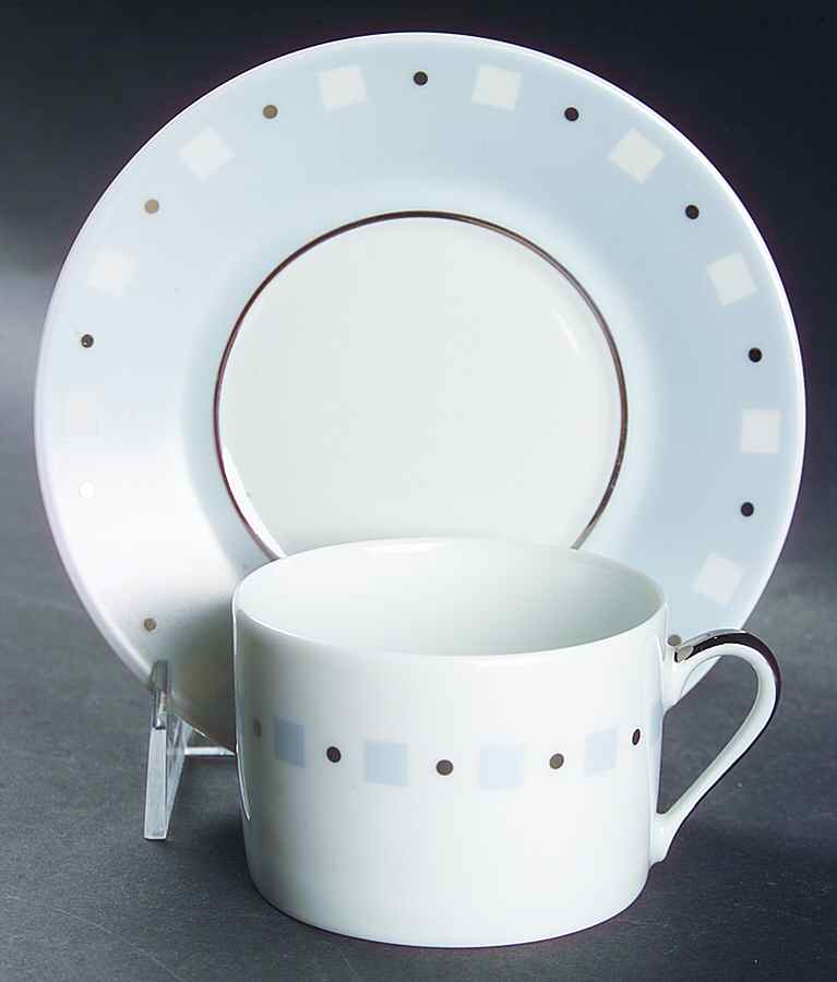 Baltik White & Blue Flat Cup & Saucer Set by Philippe Deshoulieres-1