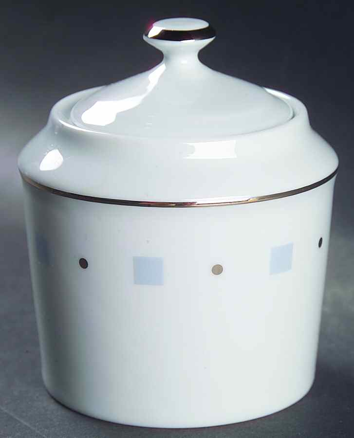 Baltik White & Blue Sugar Bowl & Lid by Philippe Deshoulieres-1