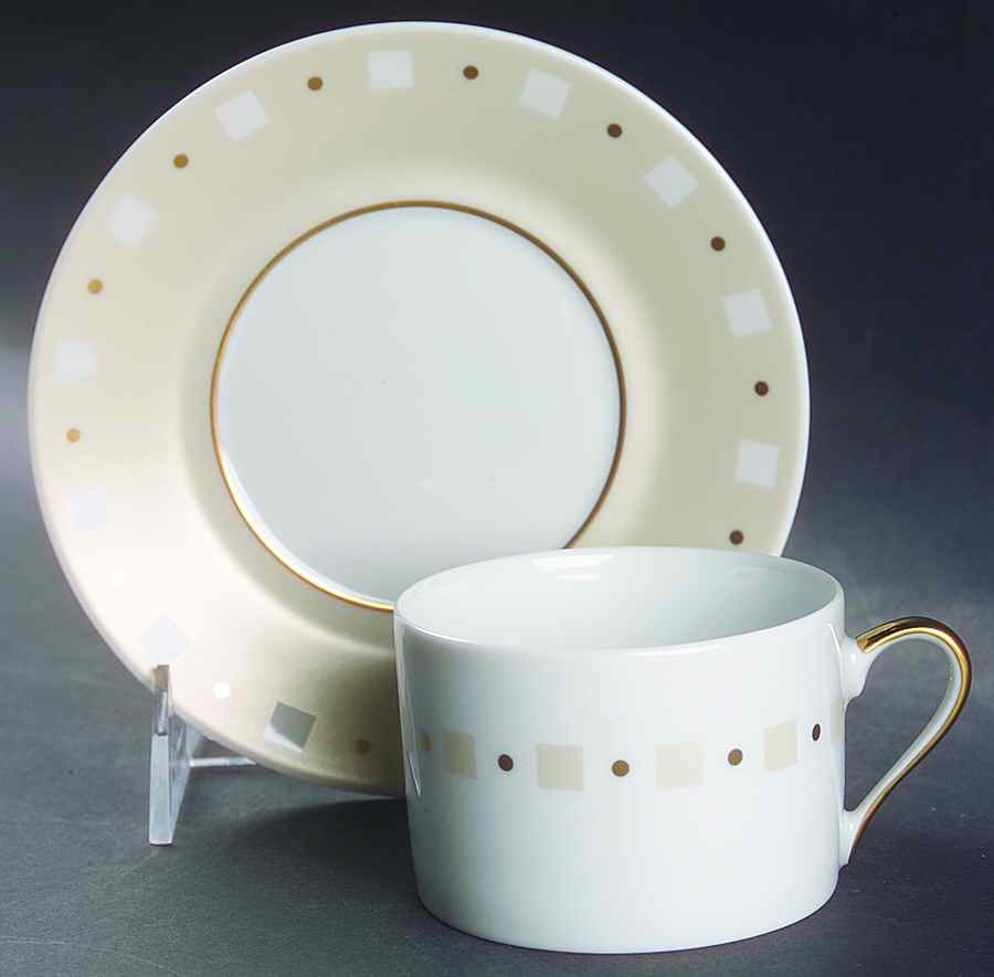 Baltik White & Sand (Ivory) Flat Cup & Saucer Set by Philippe Deshoulieres-1