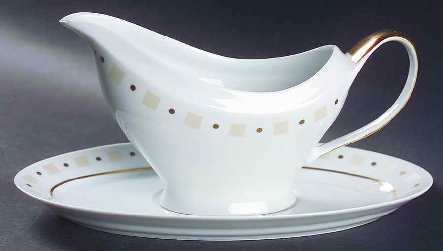 Baltik White & Sand (Ivory) Gravy Boat & Underplate by Philippe Deshoulieres-1
