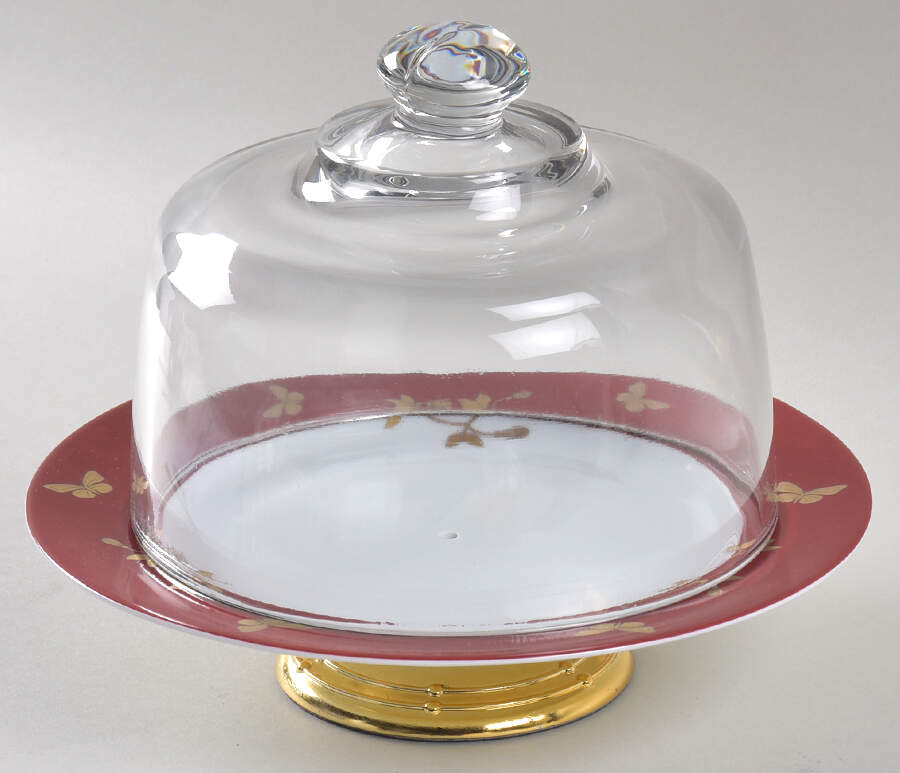 Ginkgo 6 1/2"-7 1/2" Footed Cheese Plate w/ Glass Dome HC by Philippe Deshoulieres-1