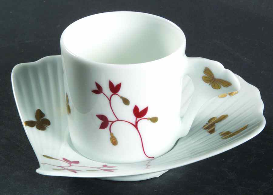 Ginkgo Mocha Cup & Saucer Set by Philippe Deshoulieres-1