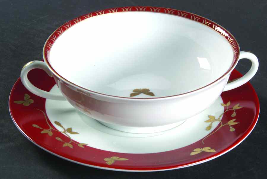 Ginkgo Flat Cream Soup Bowl & Saucer Set by Philippe Deshoulieres-1