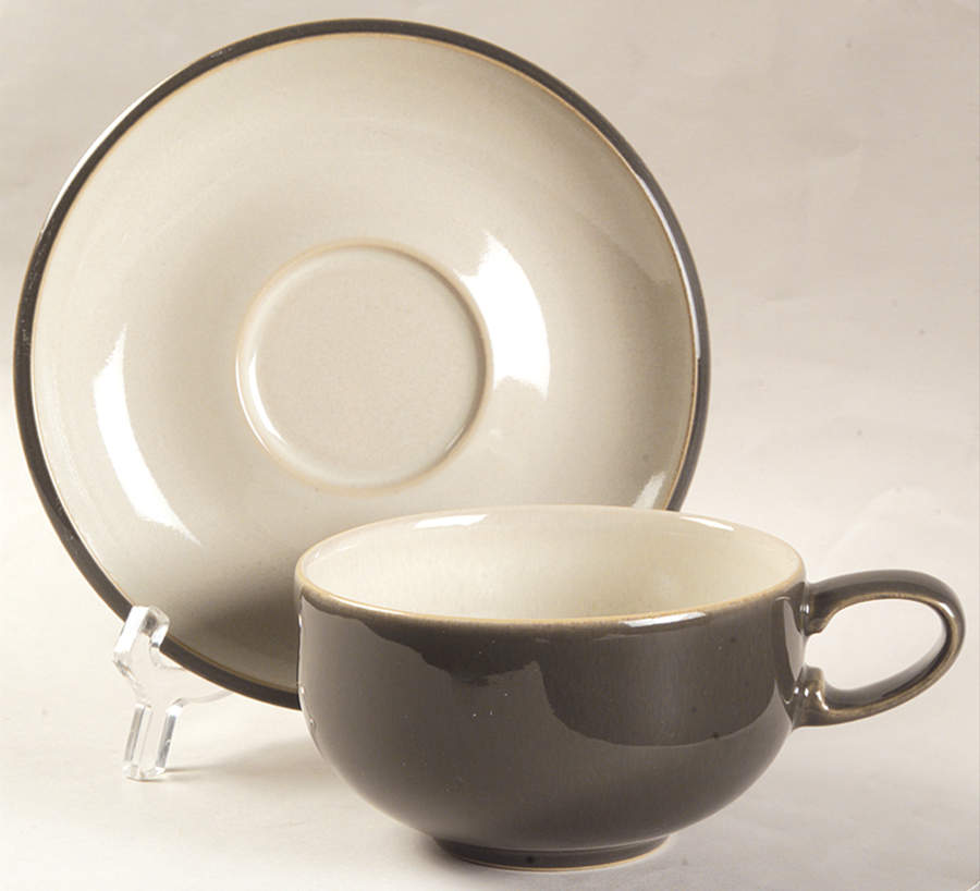Smokestone Flat Cup & Saucer Set by Denby-Langley-1