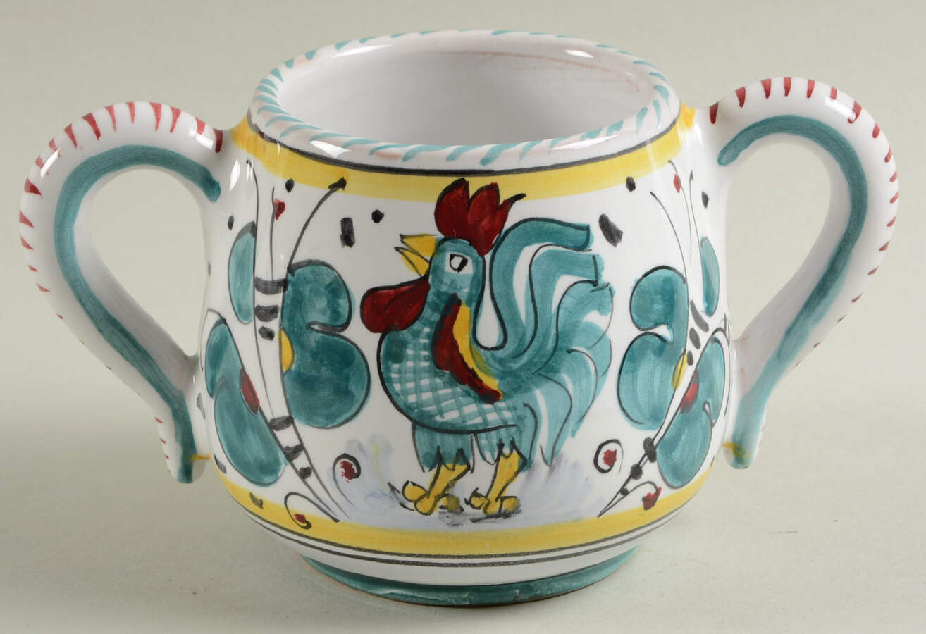 Green Rooster (Orvieto) Sugar Bowl No Lid by Deruta (Italy)-1