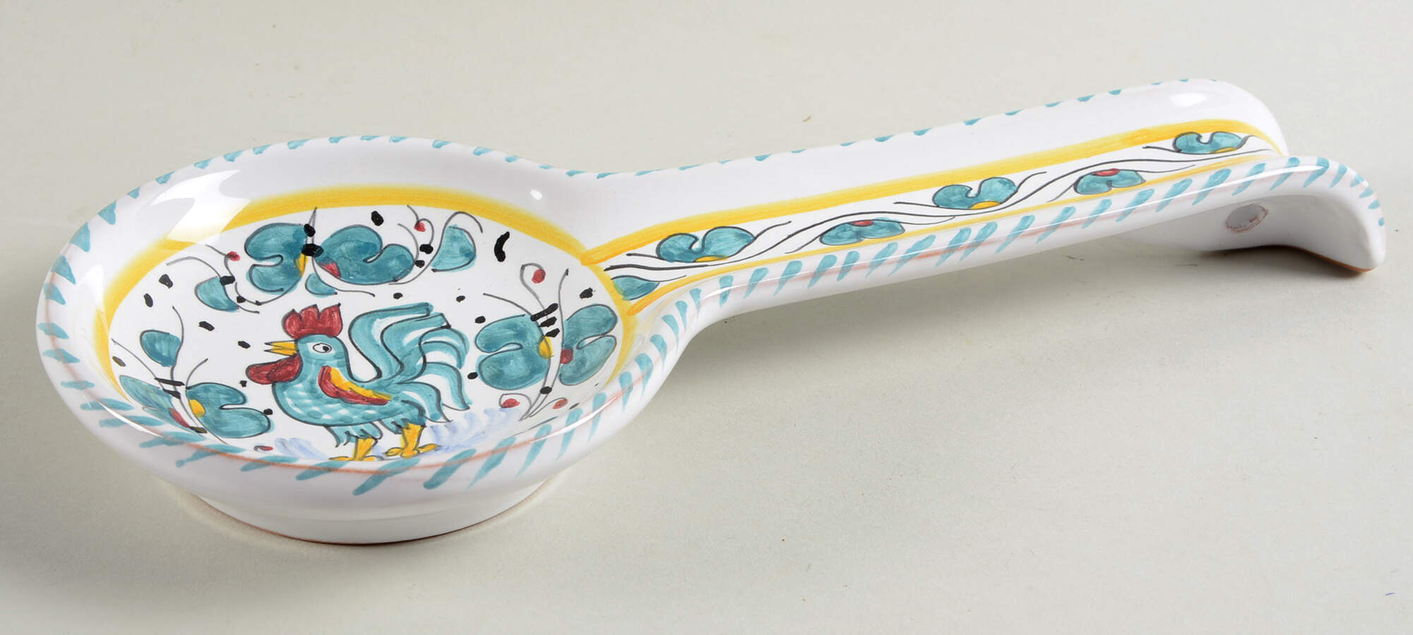 Green Rooster (Orvieto) Spoon Rest/Holder (Holds 1 Spoon) by Deruta (Italy)-1
