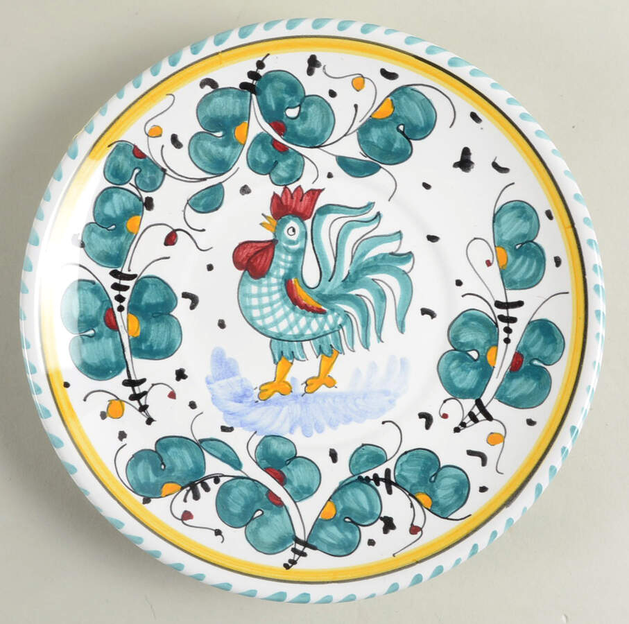 Green Rooster (Orvieto) Saucer by Deruta (Italy)-1