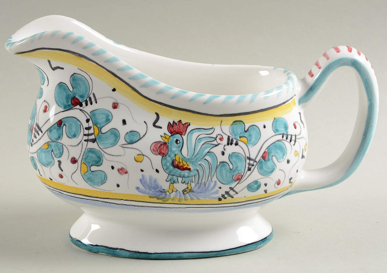 Green Rooster (Orvieto) Sauce Boat by Deruta (Italy)-1