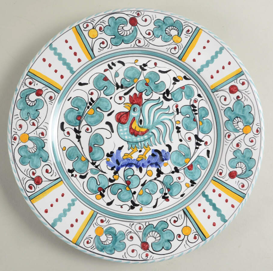 Green Rooster (Orvieto) Dinner Plate by Deruta (Italy)-1