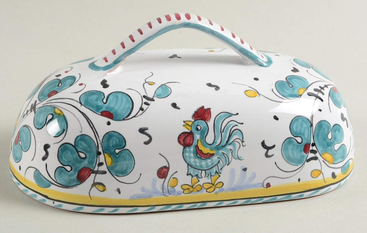 Green Rooster (Orvieto) Lid for 1/4 Lb Butter by Deruta (Italy)-1