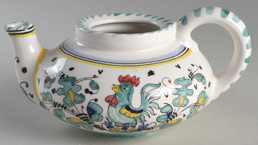 Green Rooster (Orvieto) Teapot No Lid by Deruta (Italy)-1