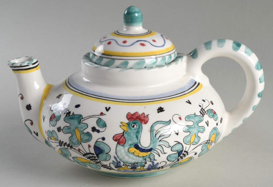 Green Rooster (Orvieto) Teapot & Lid by Deruta (Italy)-1