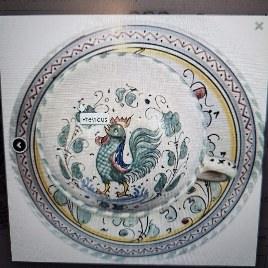 Green Rooster (Orvieto) Footed Cup & Saucer Set by Deruta (Italy)-1