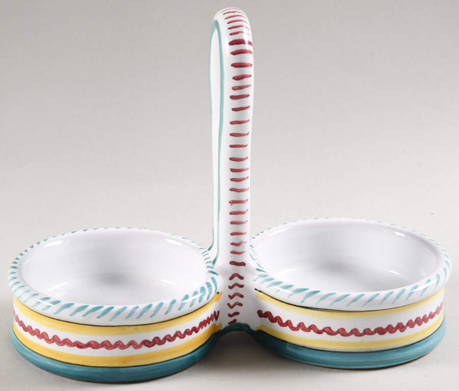 Green Rooster (Orvieto) Tray for Vinegar and Oil Tray Set by Deruta (Italy)-1