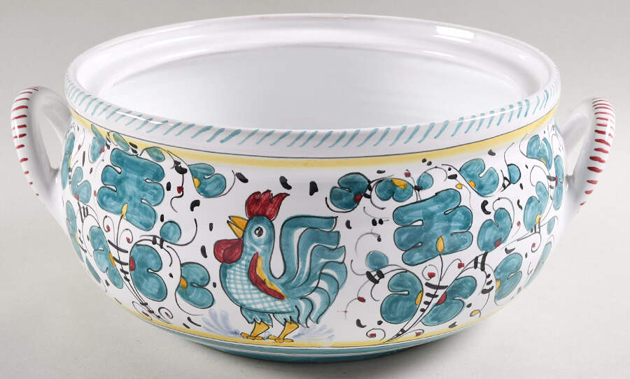 Green Rooster (Orvieto) Tureen No Lid by Deruta (Italy)-1