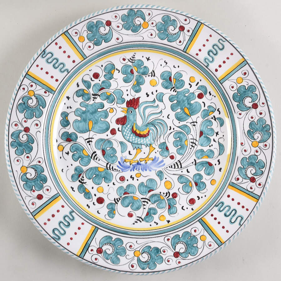 Green Rooster (Orvieto) Service Plate (Charger/Platter) by Deruta (Italy)-1