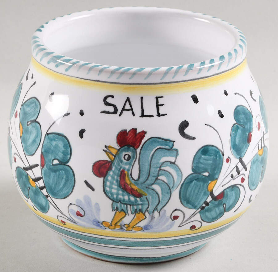 Green Rooster (Orvieto) Salt Box No Lid by Deruta (Italy)-1