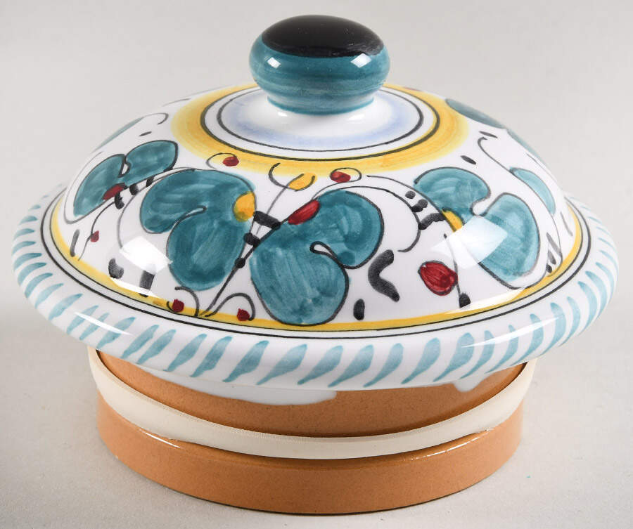 Green Rooster (Orvieto) Lid for Salt Box by Deruta (Italy)-1