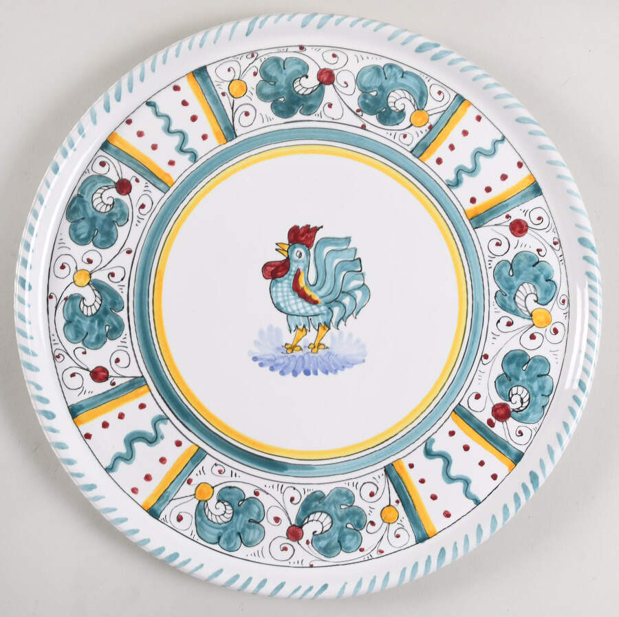 Green Rooster (Orvieto) 12" Pizza/Cake Plate by Deruta (Italy)-1