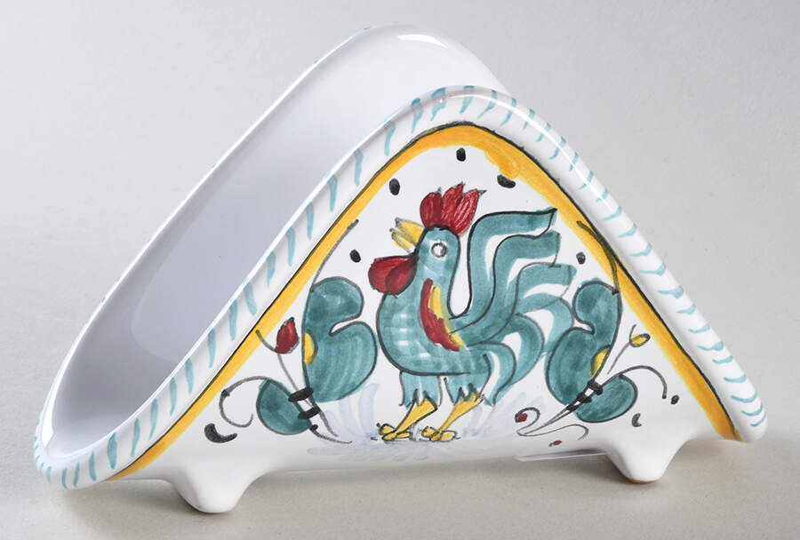 Green Rooster (Orvieto) Napkin Holder by Deruta (Italy)-1