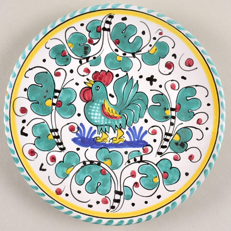 Green Rooster (Orvieto) Coupe Salad Plate by Deruta (Italy)-1